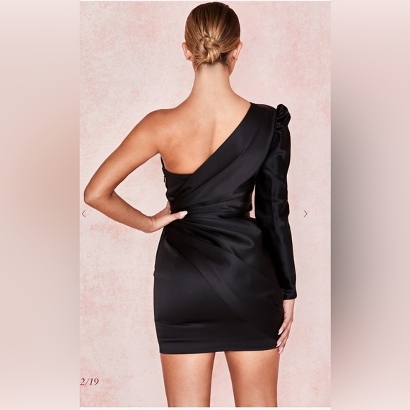 House of CB CHIARA Black One Shoulder Draped Satin Dress - Picture 2 of 6
